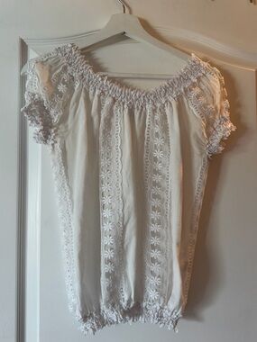 Charo Luiz White Lace-Trim Off-Shoulder Women's Top